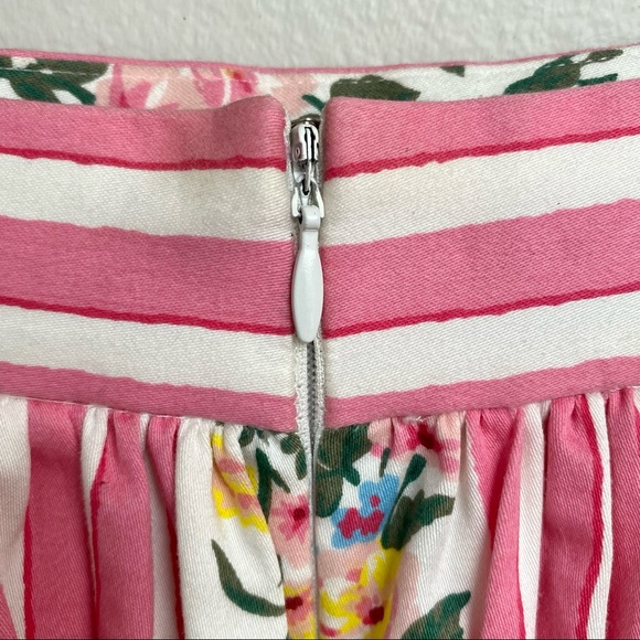 Betsey Johnson Cottagecore Floral and Pink Striped Pleated High Waisted Skirt - Picture 5 of 8